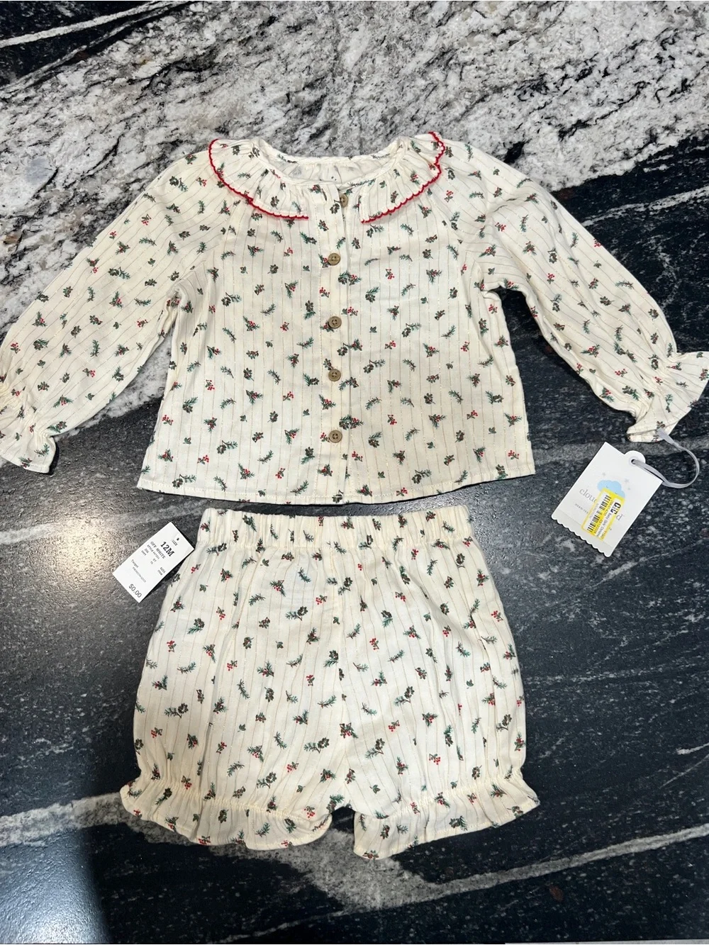 Cloud Island Holiday Floral 2-Piece Top & Bloomers Set | 12M NWT